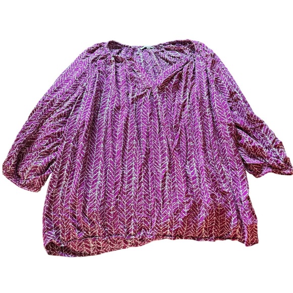 Soiree Purple Blouse 3/4 Sleeve Rayon Top Chevron Print Plus Size 3X‎ - Picture 1 of 5